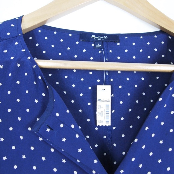 Madewell Silk Popover Tank  Blue with Dots  Stars - Picture 3 of 5